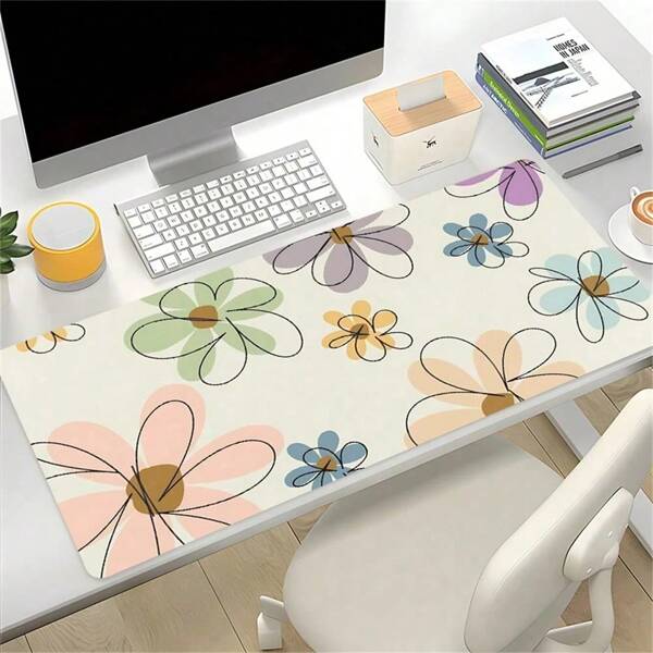 Large Summer Floral Gaming Mouse Pad - Non-Slip Rubber Base Desk Mat - 35.4x15.7 Inch Aesthetic Office Desk Accessories For Desk Laptop, Home Office, Game Gift School Supplies,Back To School