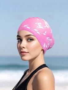 1pc Adult Silicone Swim Cap, Elegant Butterfly Pattern, Waterproof Anti-Slip, Comfortable Elastic, Suitable For Short Or Long Hair - Multicolor - View 11