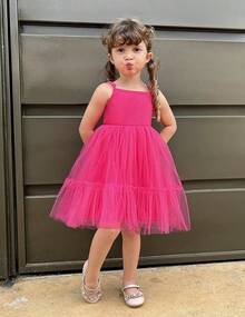 2025Toddler Girls Tulle Dress Rainbow Tutu Birthday Princess Dresses Formal Photo Shoot Outfit Summer Clothes 2-6T'Sprout Style' - 粉色 - 查看 2