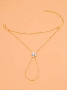 Pulseira de cristal dourado com flor, ajustável, estilo boêmio, com corrente, para mulheres, joia de noiva elegante e sofisticada, acessório versátil para o dia a dia, presente estilo praia
