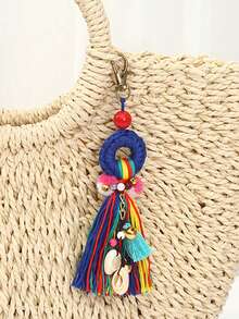 1 pieza Llavero con borla estilo bohemio, llavero colgante de concha vintage y colorido, llavero colgante de borla y concha, accesorios para el coche, portador de tarjeta de identificación con cordón gótico y lindo Y2K, regalo de Navidad, accesorios para el coche, regalo para maestro, amigo, hermana - Multicolor - Ver 2