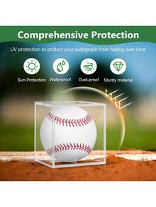 1pc Baseball Display Case, 1 Pack, UV-Protected Sports Collectible Baseball Stand Acrylic Cube Souvenir Display Case, Official Baseball Autographed Display Case, Fits Official Size Baseball, Baseball Not Included,Merry Christmas,Christmas ,Xmas - Multicolor - View 1