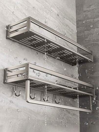 壁挂式浴室淋浴置物架，厨房阳台收纳架，大容量整理架，浴室厨房洗漱用品和化妆品收纳架，金属调料架，防潮防锈，坚固耐用的浴室配件