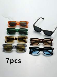 Set de 7 piezas Gafas de montura cuadrada retro de alta calidad, con diseño minimalista y elegante para hombres (adecuadas para conducir, uso casual, viajes, fiestas y uso diario)