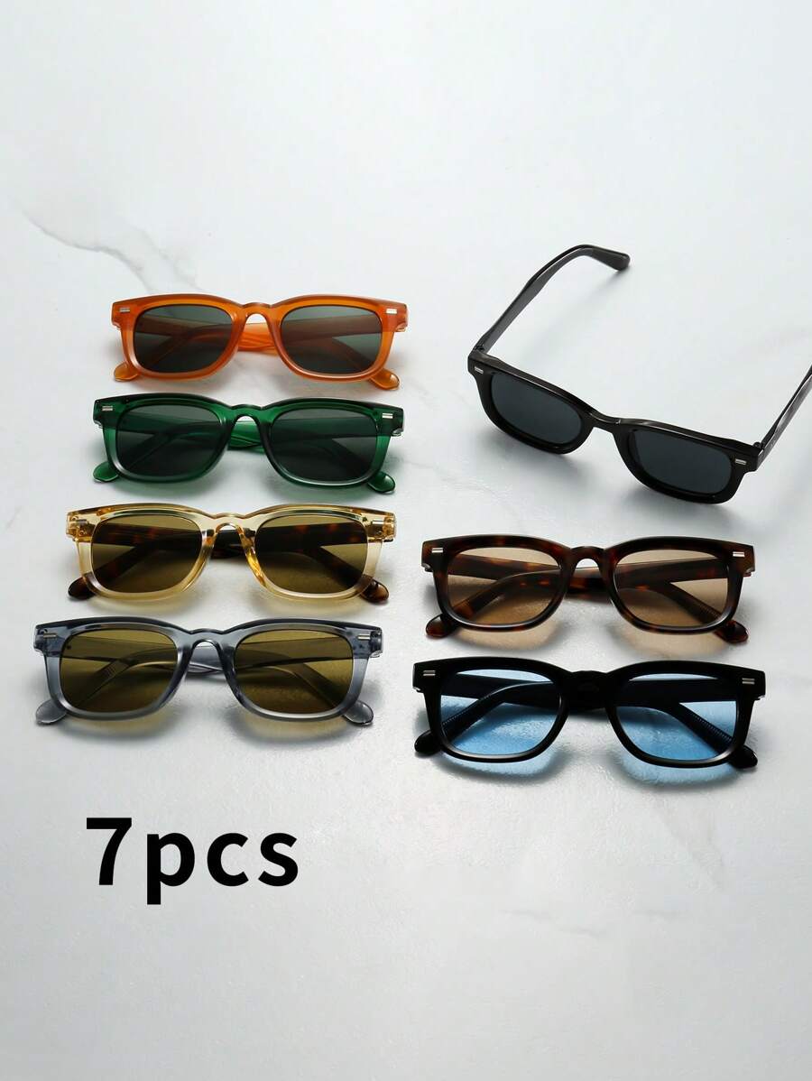 Set de 7 piezas Gafas de montura cuadrada retro de alta calidad, con diseño minimalista y elegante para hombres (adecuadas para conducir, uso casual, viajes, fiestas y uso diario)
