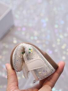 1 Pair Toddler Girls Shoes, New PU Printed Bow Cute Infant Princess Shoes, Lightweight Soft Sole Suitable For Crawling, Spring/Summer/Autumn - Beige - View 7