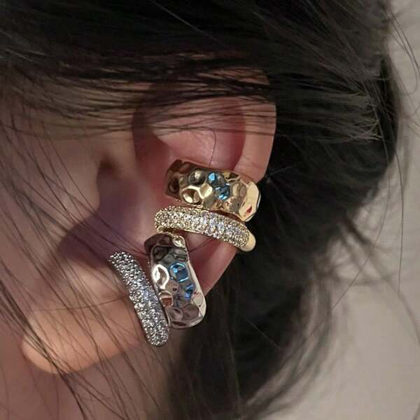 1pc Luxury Crystal Rhinestone Decor Women Ear Clips, Metal Double-Layer Ear Cuff Non-Piercing Ear Clip, Perfect Gift For Girlfriend Or Best Friend