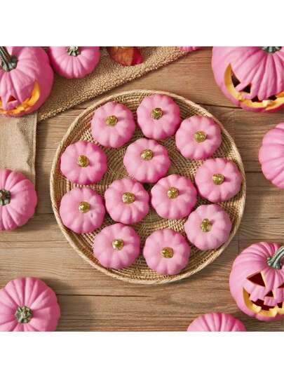 6/4 Stück rosa lebensechte künstliche Kürbisse - Halloween Erntedankfest Herbst Dekor | Wohnzimmer Schlafzimmer Party Deko Requisiten, Herbstdekoration, Wohndekoration, Halloween Dekoration, Herbstdekoration für Zuhause, Küchenartikel, Wohnzimmer Dekoration.