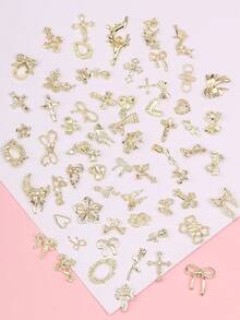 30pcs Y2K Random Mixed Butterfly, Heart, Cross Nail Art Decorations, DIY Nail Accessories, Nail Jewelry, Nail Gems Nails - Gold - View 5