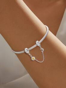 1pc 925 Sterling Silver Sun & Moon Pendant Necklace Charm, Suitable For Bracelet DIY And Women Jewelry - Sun and Moon Shine Together - View 4