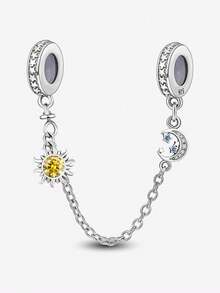 1pc 925 Sterling Silver Sun & Moon Pendant Necklace Charm, Suitable For Bracelet DIY And Women Jewelry - Sun and Moon Shine Together - View 2