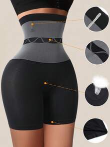 1pc High Waist Slimming Shorts, Shapewear Tummy Control Butt Lifting Seamless Panties For Women - Black - View 3