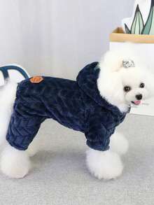 宠物服装，狗狗服饰，猫咪四足动物服装，英伦风四足动物双层抓绒服装，小动物服装，狗狗运动服，动物服装，流行欧美新款秋冬休闲牵引带帽宠物服装 - 黃色 - 查看 9