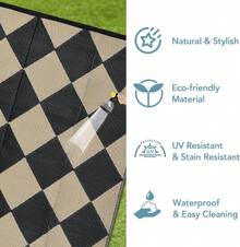 Outdoor Rug 9x18 Ft Waterproof Mat Reversible Outdoor Plastic Straw Rug Patio Rug Camping Rug Portable Outdoor Mat For RV Porch Balcony Backyard Picnic Beach Black/Beige Diamond,6622462 - Black - View 5