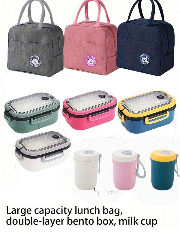 1pc/Set Solid Color Plastic PP Bento Box With Lid & Utensils, Reusable Portable Divided Lunch Box, Insulated Food Storage Container, Suitable For School, Office, Outdoor, Party, Working