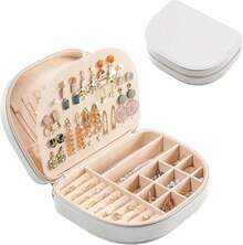 Joyero Portable, Estuche Organizador de Viaje para Joyas Aretes Anillos Collares Guarda Joyería para Mujer Mamá Novia Esposa - Plateado - Ver 9