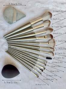 Set de 14 piezas de brochas de maquillaje para principiantes Súper suaves, incluye brochas para polvos sueltos, sombras de ojos y colorete. Herramientas de maquillaje perfectas para el día del padre, la playa, el baño o la decoración del dormitorio