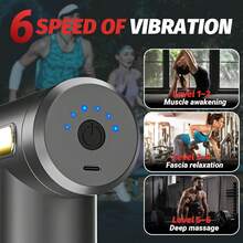 Portable Handheld Electric Massage Gun, Mini Massage Gun, 1200mAh Rechargeable Lithium Battery, 4 Accessories, 6-Speed Deep Tissue Massage, Suitable For Body, Back, Neck - USB Charging, Travel Essentials - Xám - Xem 6