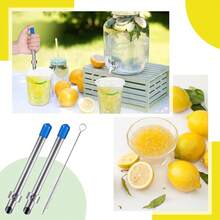 FUCHENGJSLasnten 2 Pack Straw Puncher Plastic Lids Lemonade Cups, Stainless Steel Straw Hole Puncher Punching Tools Cafe Drinks Container Squeezed Lemonade Stand Supplies(8.Inch,Black) - 藍色 - 查看 4