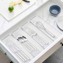 8 件透明塑料抽屉整理器、书桌抽屉隔断，适用于卧室、浴室、办公室 - 用于存放化妆品、珠宝、小物件和餐具 - 無色 - 查看 2