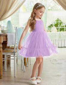 2025Toddler Girls Tulle Dress Rainbow Tutu Birthday Princess Dresses Formal Photo Shoot Outfit Summer Clothes 2-6T'Sprout Style' - 紫色 - 查看 3