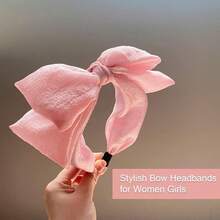 Hairband Large Knotted Bow Headbands For Women Wide Turban Headband With Bow Pink Stylish Hair Accories For Women And  Choice Versatile For Any Occasion - 粉色 - 查看 4