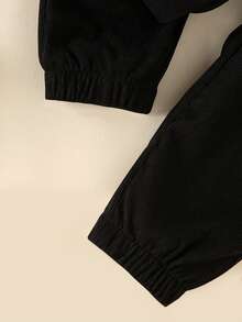 Set de 2 piezas de chaqueta con bordado de letras y pantalones largos de unicolor para bebés niños, para otoño/invierno - Negro - Ver 9