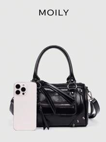 Vintage Punk Mechanical Style Large Capacity Office PU Leather Women Handbag, Shoulder & Underarm Bag, New Arrival Tote Bags For Woman , Vintage Bag , Goth , Office - Black - View 6