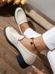 Fabric Basic Slip-On Loafer Shoes For Outdoor, All Seasons - Beige - View 3