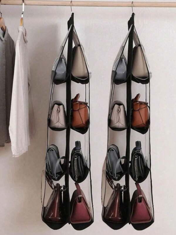 1pc 6/8 Grids Space Saving Bag Organizers, Multi Layer Hanging Handbag Purse Organizer For Wardrobe Closet, Bag Storage Holder,Foldable Design For Easy Storage, When Not In Use, Easy To Carry, Suitable For Your Bedrooms, Living Rooms, Hallway, Closet, Wardrobe Or Shelves, Etc.
