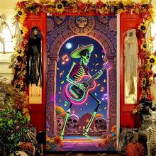 2D Door Curtain Hanging Banner, Party Celebration Banner, Polyester Material, Mexican Day Of The Dead Theme Doorway Decoration Banner, 2D Hanging Decor Banner, Halloween Door Curtain Decor For Room And Porch, Festival Party Supplies Background, No Electricity Required