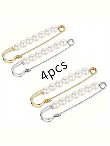 4pcs Faux Pearl Brooches - Shawl Buckle, Safety Hijab Clip, Sweater Pins For Women00 Jewelry Costume Accessories Bag Charms Office Accessories Christmas Gift - Multicolor - View 4