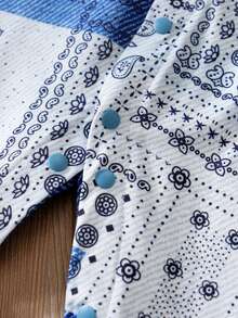 Newborn Baby Boys & Girls' Long Sleeve Lapel Denim Effect Bear Design Jumpsuit, Suitable For Spring & Autumn - Blue - View 5