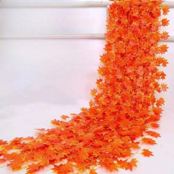 12 Stück künstlicher Ahornblatt Girlande, 28,8m lang, ideal für Halloween und Weihnachten Innenraum Dekoration Herbstdekoration