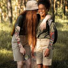 男士防晒袖套 - UPF 50+ 运动压缩降温袖套 - 独特的纹身袖套礼物 仿真纹身臂套 秋季服装 万圣节装扮 黑色男士袖套礼物