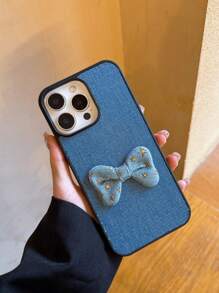 1 pieza Funda de teléfono pintada a mano con diseño de lazo de denim, compatible con iPhone XS/XS Max/XR/11/12/13/14/14 Plus/15/15 Plus/16 Pro/16 Pro Max, Galaxy S25 Ultra, OPPO, Redmi Note 14