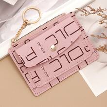 Letter Print Thin Card Holder, Portable Small Card Wallet, Coin Purse, Key Ring Card Sleeve - Multicolor - View 6