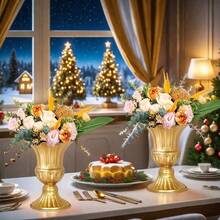 金色金属花瓶，奢华金色金属桌面中心装饰，喇叭花盆，适用于婚礼、派对、周年纪念、餐厅装饰