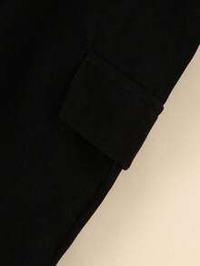 Set de 2 piezas de chaqueta con bordado de letras y pantalones largos de unicolor para bebés niños, para otoño/invierno - Negro - Ver 8