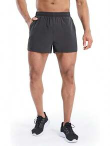 2 Pack Gym Shorts For Men Quick Dry Athletic Shorts With Brief Liner/Pockets For Running Workout Active, 3 Inch Inseam - Black/Dark Grey - View 2