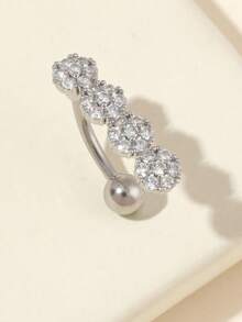 1pc Fashionable Exaggerated Cubic Zirconia Belly Button Ring For Women - Silver - View 3