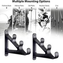 2 件节省空间的壁挂式鱼竿架带挂钩 - 可容纳 3 根鱼竿、登山杖、滑雪杖 - 耐用的 ABS 黑色收纳盒，易于安装，适用于车库、小屋、露营 - 鱼竿架 - 黑色 - 查看 5