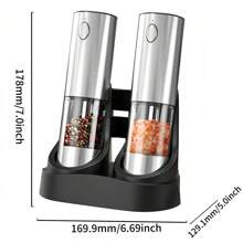 电动盐和胡椒研磨器套装，带充电底座，可充电胡椒研磨器，95毫升大容量，白色LED灯，研磨粗细可调，是家庭和厨房的理想之选。
