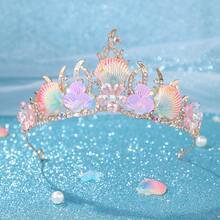 1 件优雅紫色心形海星贝壳美人鱼尾巴带闪亮皇冠新娘婚礼头饰，公主发饰 - 彩色 - 查看 3