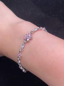 1 pieza Brazalete de cristal en color rosa flor de cerezo, adecuado para uso diario