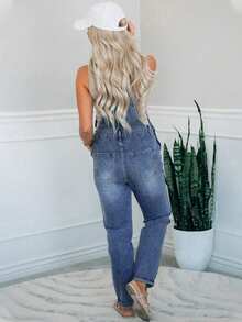 Fashionable Commuting Denim Bib Pants For Women - Blue - View 5