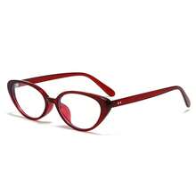 1pc Women's Burgundy Cat Eye PC Frame Plain Style Fashion Riveted Eyeglasses - Multicolor - View 8