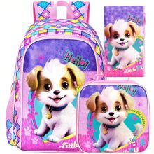 3PCS Girls Dog Bookbag, 16" Kids Backpackwith Lunch Box, School Bag For Elementary Prechool Toddler