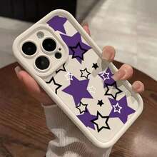 Funda de silicona para phone 11, 12, 13, 14, 15, 16 Plus Pro ProMax XSMAX XS/ X S22 S23 S24 S25, diseño elegante y moderno, estampado morado - Blanco antiguo - Ver 1
