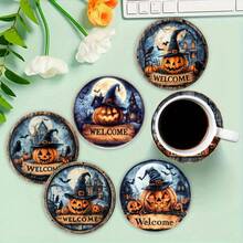 1 Set /4 Pieces /6 Pieces: Halloween Pumpkin Pattern Diatom Mud Coasters, Floral Coffee Coasters, Multi-Occasion Decorations For Home And Restaurant, Daily Gifts, Table Decorations, Daily Decorations, Theme Party Decorations - Multicolor - View 1
